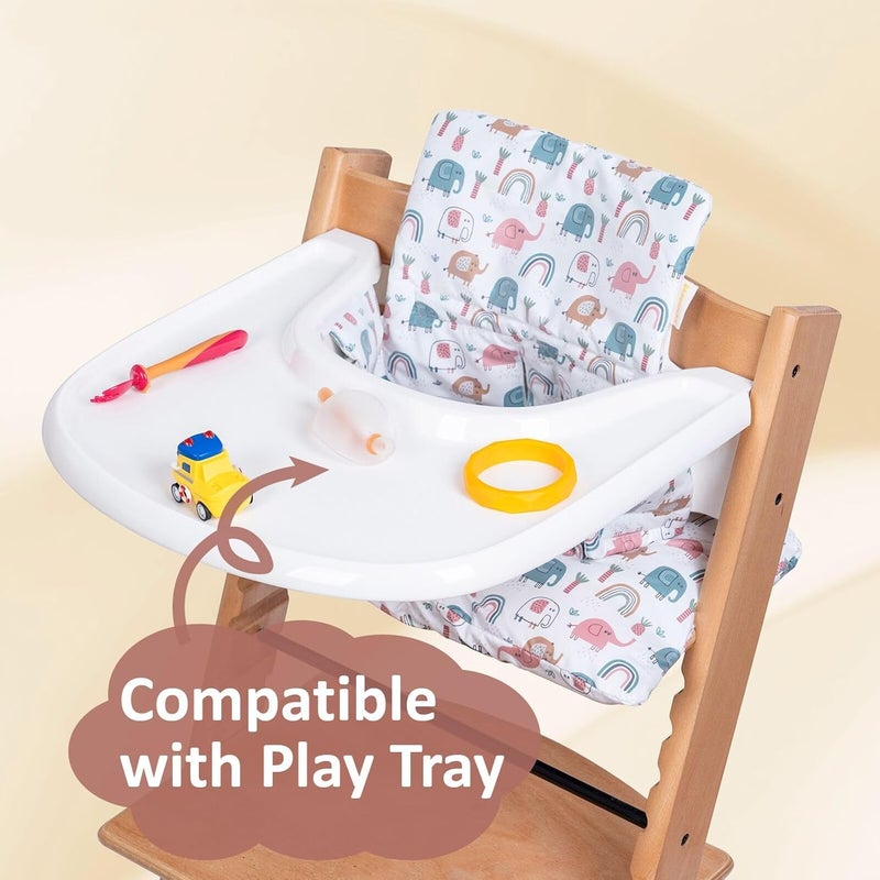 DADOUMAN Waterproof & Extra Padded Soft Dining Chair Seat Cushion, Wipe Clean Cushion for Stokke Tripp Trapp High Chair, 18" L x 11" W, Compatible & Convertible Design (Colorful Elephants) - Image 3